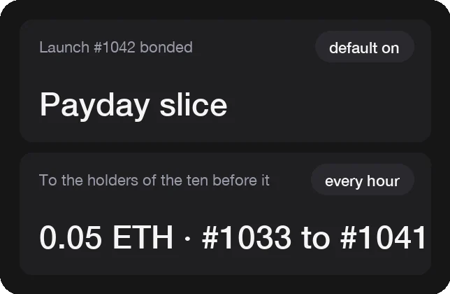 New coins pay the ten before them